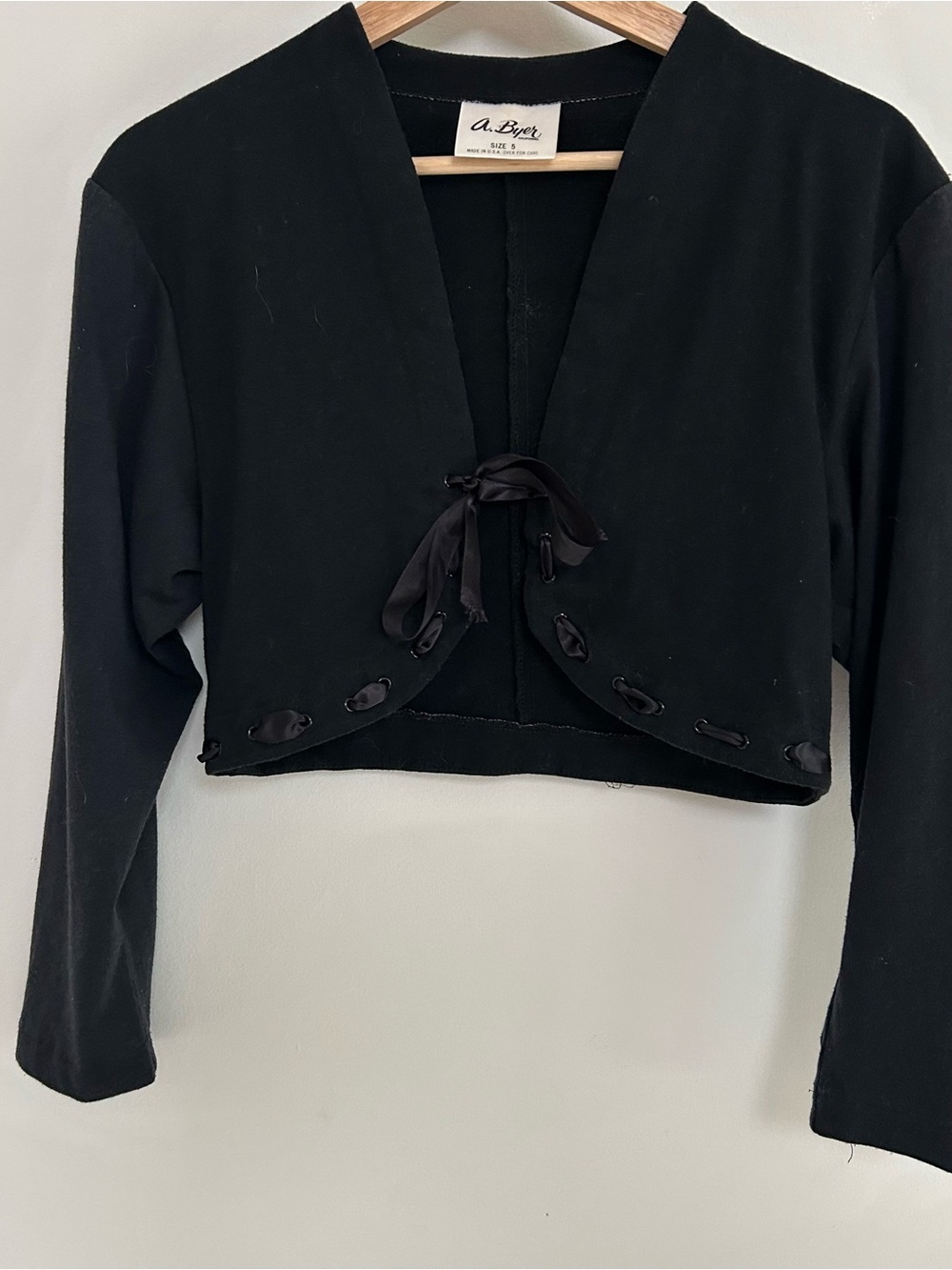 A. Byer Black Cropped Tie-Front Bolero Cardigan